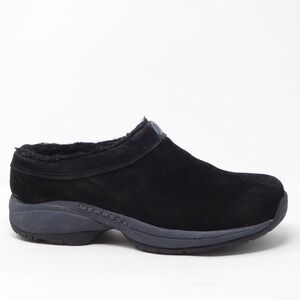 Merrell Women Encore Ice 4 Clogs Black Suede Shearling Fur Lined Slip On Shoes 8